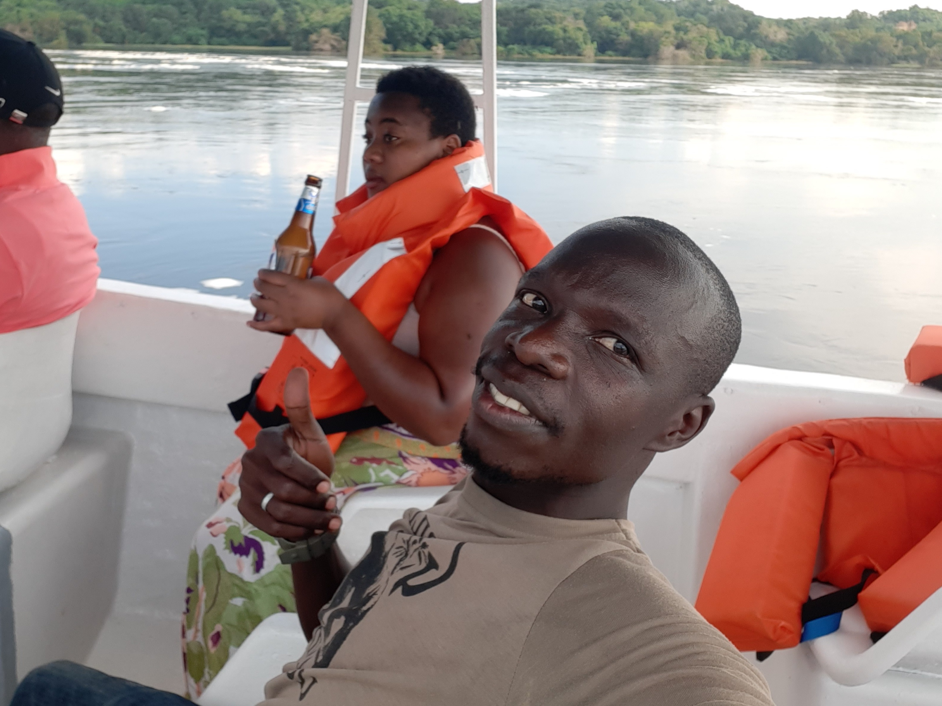 Boat cruise safari approaching the bottom of Murchison Falls in Uganda with Angara Tours