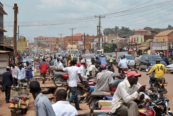 A busy down town street of Kampala at peak time